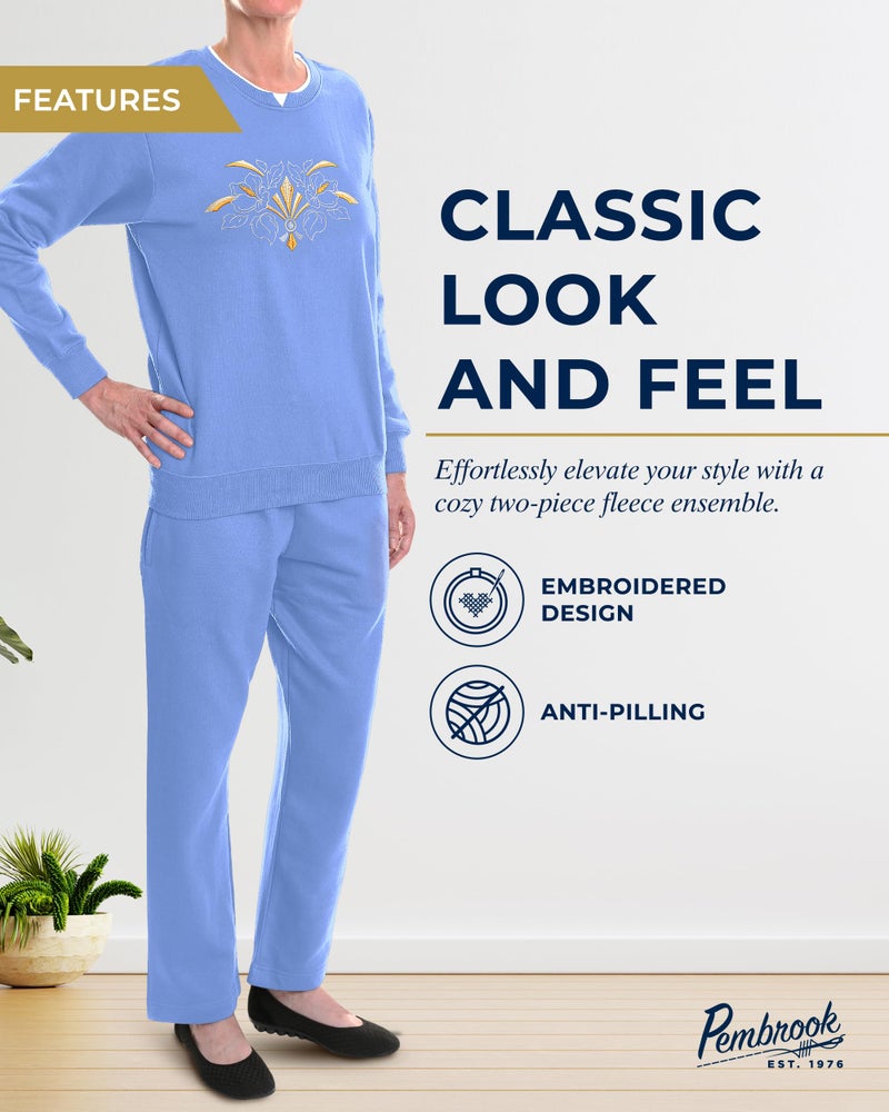 Pembrook Womens Sweat Suits Two-Piece - Ladies Sweatsuits Sets | Embroidered Fleece Sets for Women 2 Piece | Sweat Outfits for Older Women - Image 2